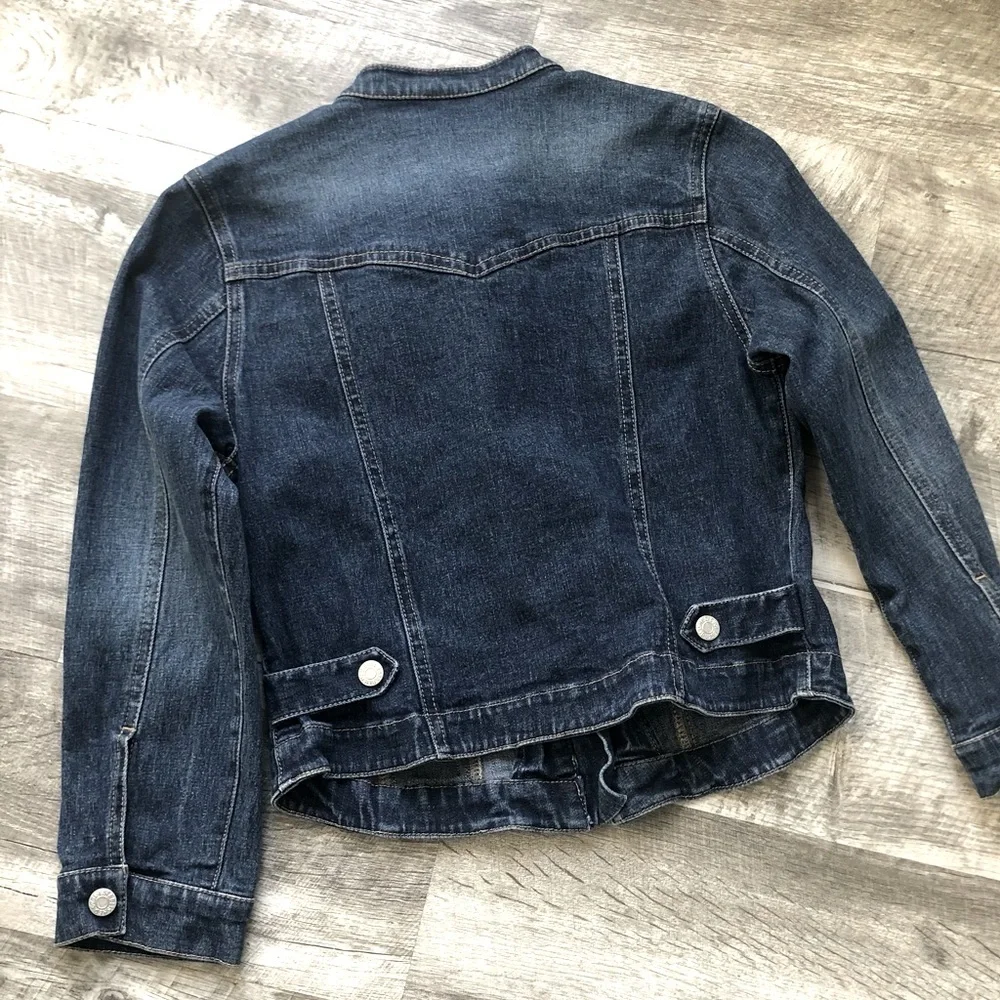 The Children’s Place Stretch Denim Blue Jean Jacket Dark Wash Zip Down Front 7/8